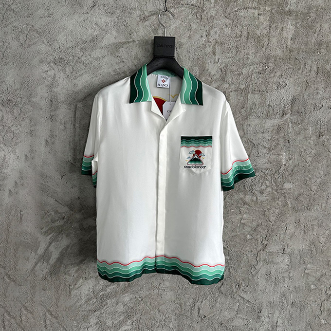 casablanca mountain wave print silk short sleeve shirt